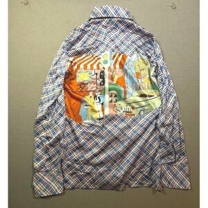 Hukapoo Sportswear City Scene Plaid Button Down Shirt‎ XS Long Sleeve 70s